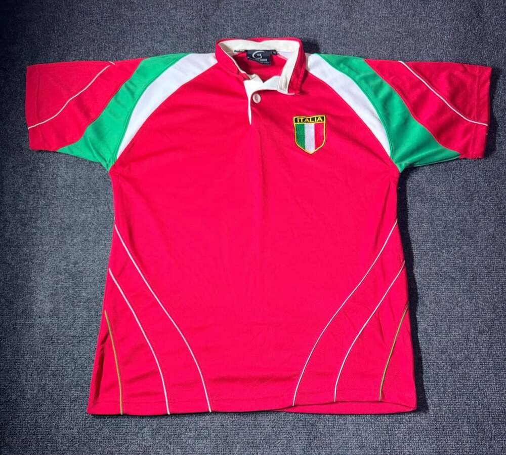 Live For Rugby Italia Short Sleeve Polo Shirt Red Green White Size M